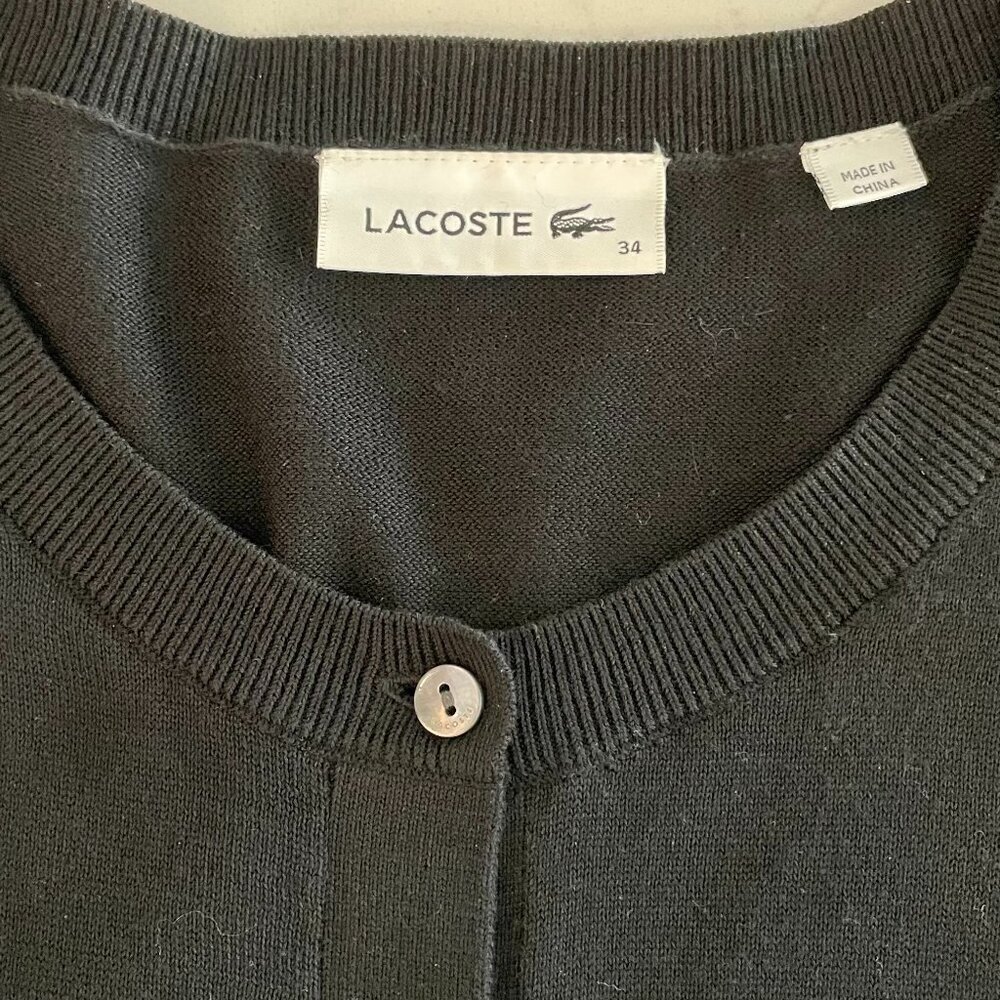 Lacoste LS Crew Neck Relaxed Fit 100% Cotton Knit Cardigan Sweater Black Sz 34 - Picture 9 of 12